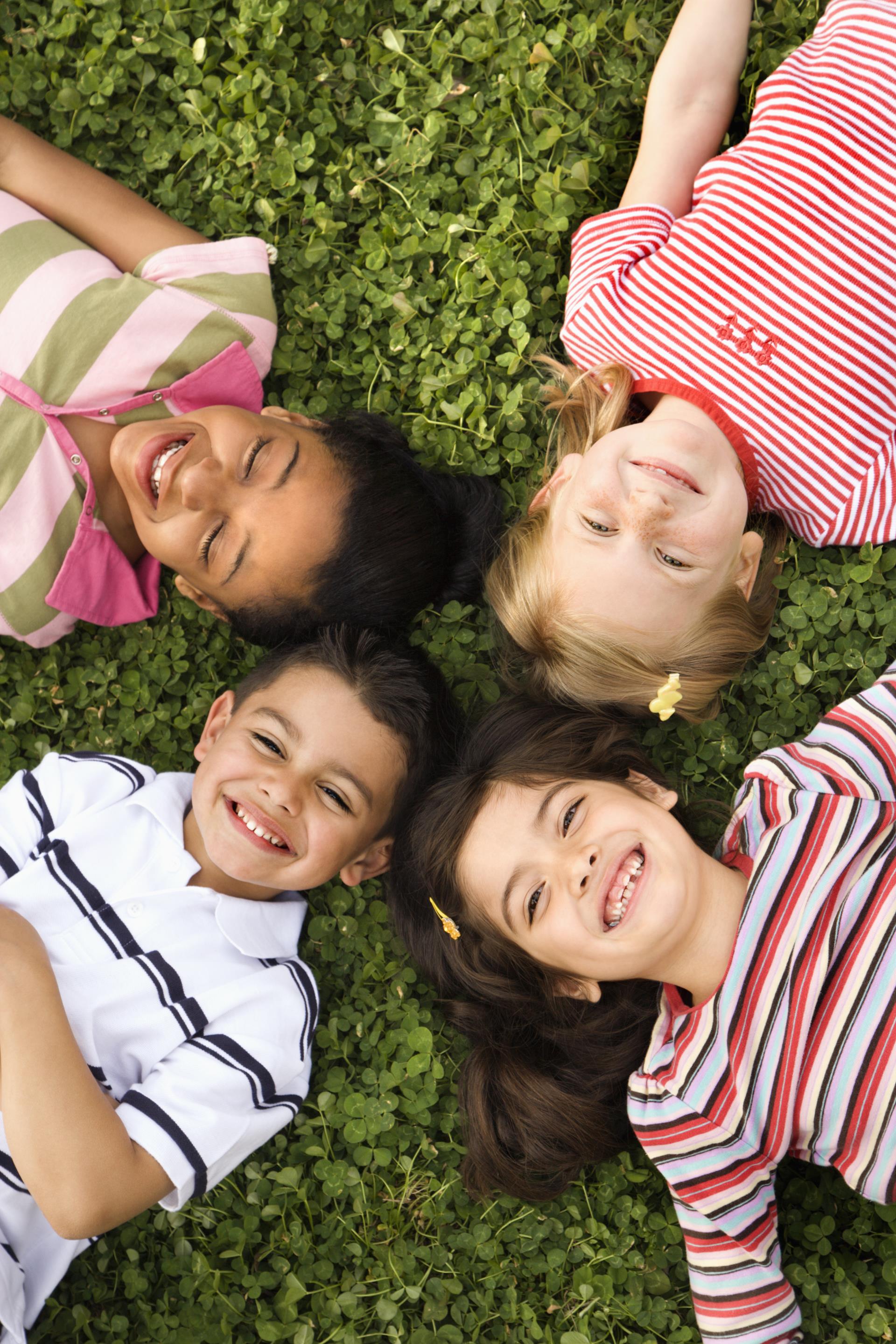 children in grass